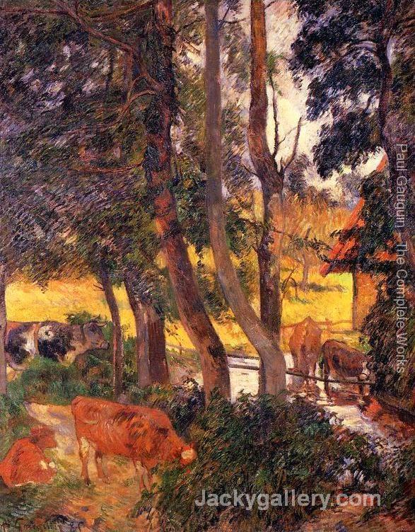 Cattle Drinking Aka Edge Of The Pond by Paul Gauguin paintings reproduction